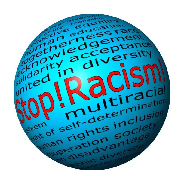 Photo of Stop Racism Wordcloud on globe - illustration