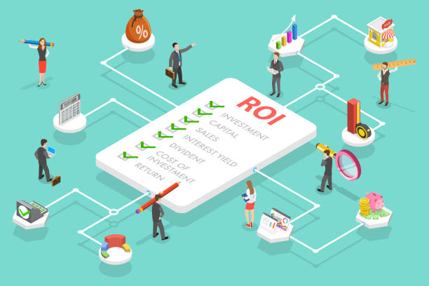 ilustrações de stock, clip art, desenhos animados e ícones de 3d isometric flat vector conceptual illustration of roi - return on investment - financial figures finance spreadsheet backgrounds