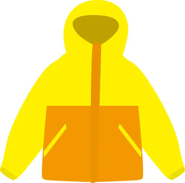 Vector illustration of Simple yellow hoodie, windbreaker, rainwear