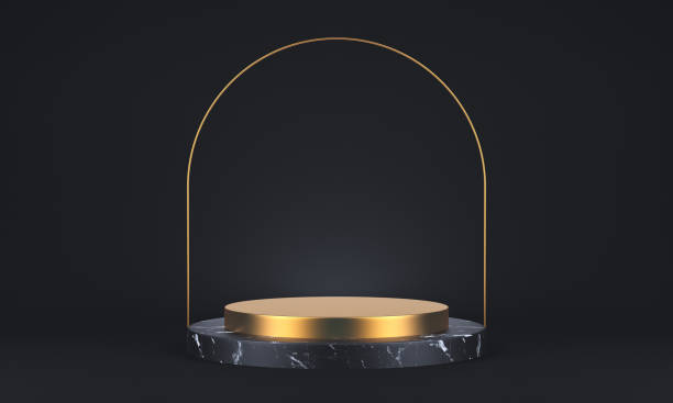 istock 3d rendering of dark marble and gold pedestal on black background. 3d rendering 1317270038