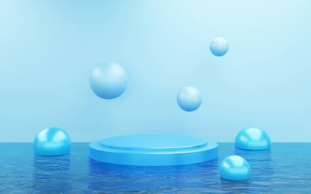 istock 3d rendering of empty blue podium abstract minimal background. Scene for advertising design, cosmetic ads, show, technology, food, banner, cream, fashion, kid, luxury. Illustration. Product display 1317271434