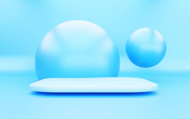 istock 3d rendering of empty blue podium abstract minimal background. Scene for advertising design, cosmetic ads, show, technology, food, banner, cream, fashion, kid, luxury. Illustration. Product display 1317271443