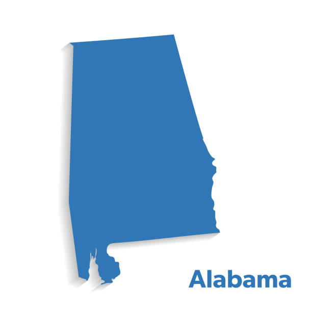 U.S State With Capital City, Alabama Isolated U.S.A State With Capital City. The map is on a transparent background (there is no white shape behind it) alabama state map with cities stock illustrations