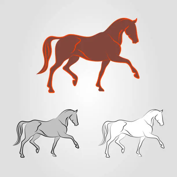 Vector illustration of Horse logo.  Mustang mascot. Perfect stallion. Calm pony. Noble steed icon. Race animal. Vector illustration