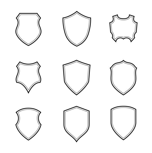 shields outline award shields design element set title tag stock illustrations