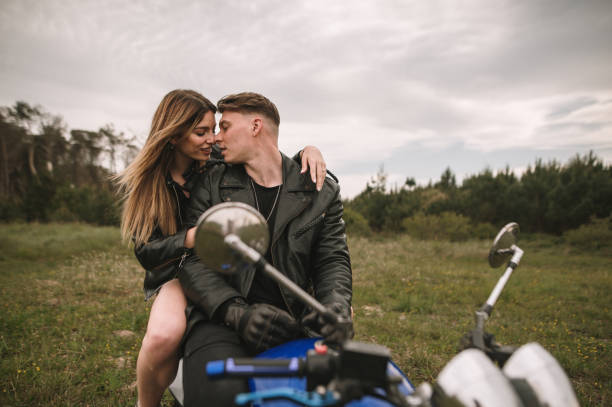 istock Young couple on a motorcycle 1317275991