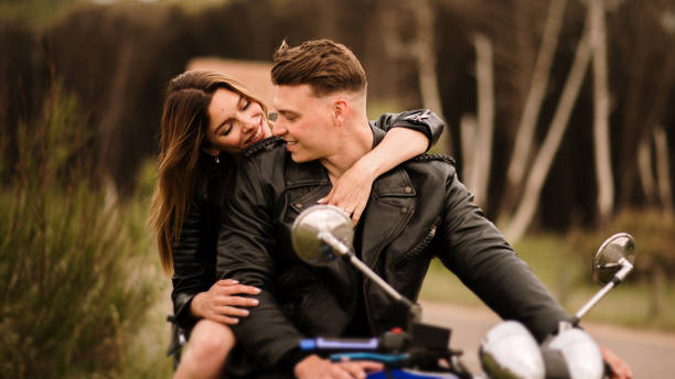 istock Young couple on a motorcycle 1317275994