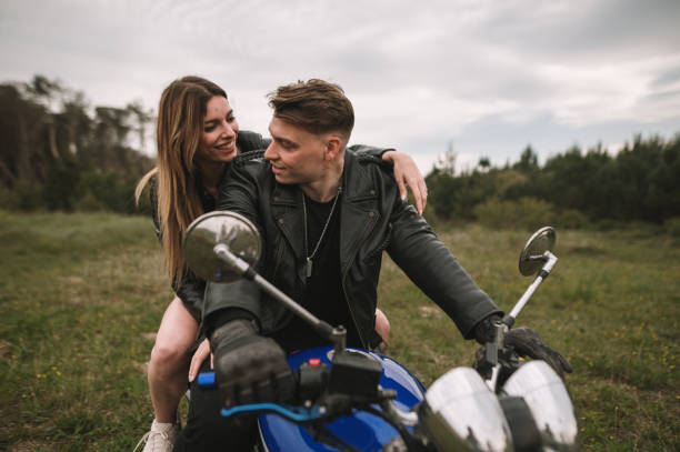 istock Young couple on a motorcycle 1317276017