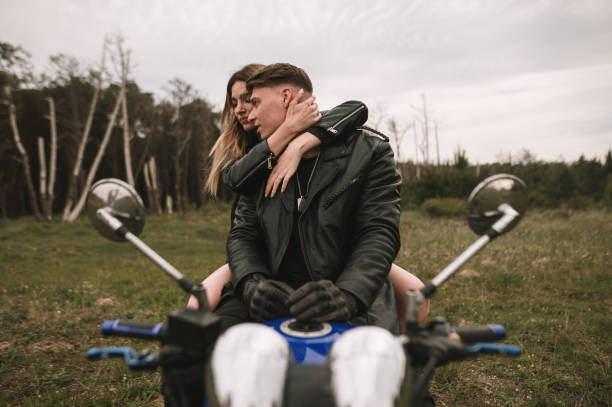 istock Young couple on a motorcycle 1317276058