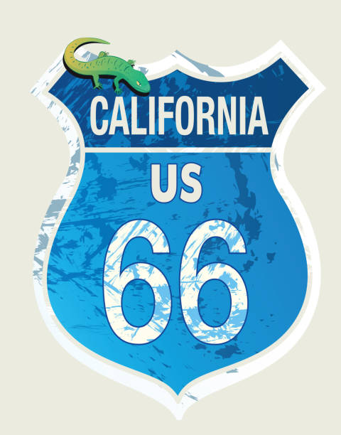 ilustrações, clipart, desenhos animados e ícones de sinal da rota 66 - route 66 california road sign