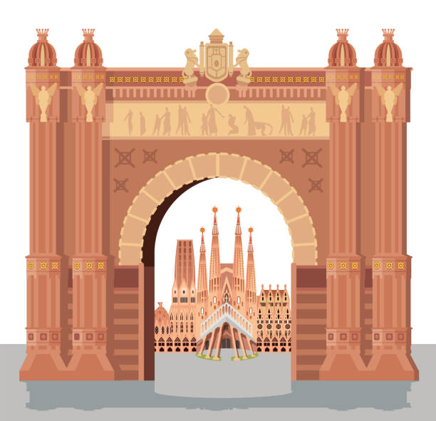 Arc de Triomf and Sagrada Familia Vector Arc de Triomf and Sagrada Familia arc de triomf barcelona stock illustrations