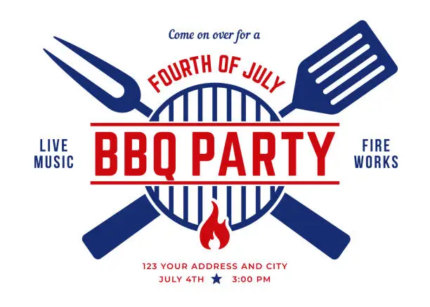 Vector illustration of Fourth of July BBQ Party Invitation.