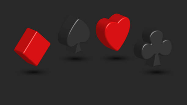 istock Suits of playing cards 3d creative shapes on a dark background, spades, diamonds, hearts, cross symbols of casino gambling blackjack or poker. 1317277635