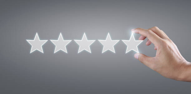 istock Hand of touching rise on increasing five stars. Increase rating evaluation classification concept 1317278690