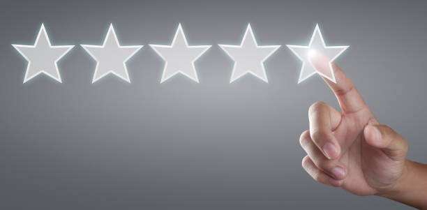 istock Hand of touching rise on increasing five stars. Increase rating evaluation classification concept 1317278694
