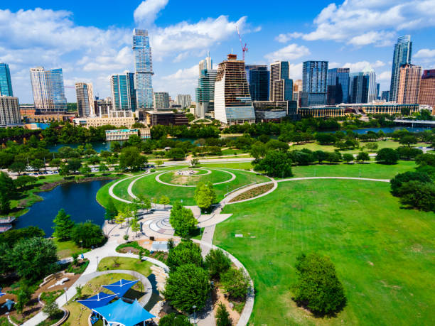 istock Urban Playground Austin Texas Downtown Aerial drone view 1317278901