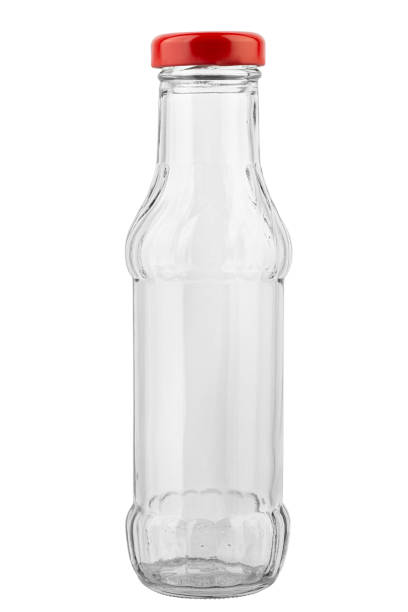 白い背景に分離された空のケチャップまたはソースガラス瓶。食品保存のコンセプト。 - glass empty pint glass isolated ストックフォトと画像
