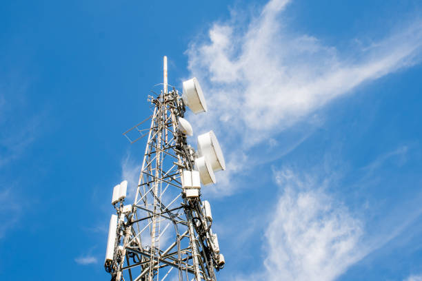 istock Radio, communication and cell tower on blue sky background 1317285762