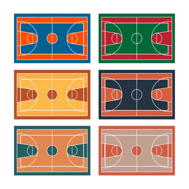 illustrazioni stock, clip art, cartoni animati e icone di tendenza di set di campi da basket in diversi colori isolati su sfondo bianco. - bruno arena
