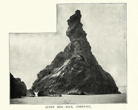 Vintage photograph of the Queen Bess Rock at Bedruthan Steps, North Cornwall, 19th Century