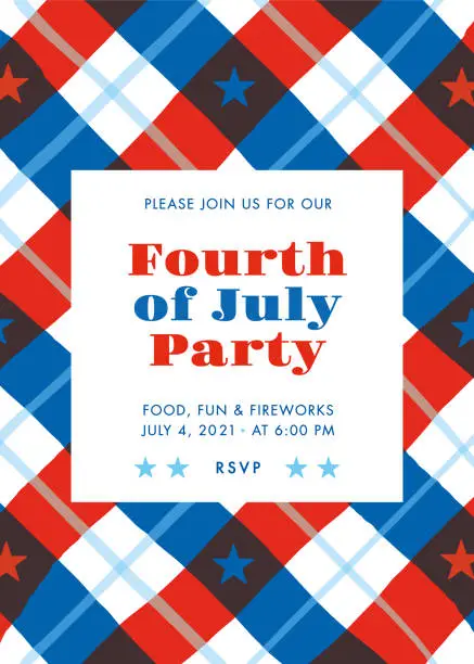 Vector illustration of Fourth of July invitation template with Stars and Stripes.