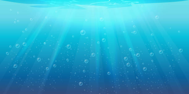 ilustraciones, imágenes clip art, dibujos animados e iconos de stock de fondo submarino vectorial, textura aqua transparente con burbujas de aire, ondas y rayos solares cayendo. agua de mar o océano con luz, lecho marino y rayos de sol, superficie de agua, piscina o profundidad de estanque - waterfall falling water water backgrounds