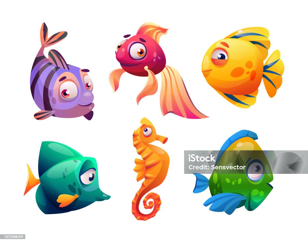 Fish And Seahorses Isolated Cartoon Characters Set Vector Marine Underwater  Animals Aquarium Tank Pets Collection Freshwater Saltwater Exotic Fauna  Fishery Mascots Decorative Tropical Creatures Stock Illustration - Download  Image Now - iStock