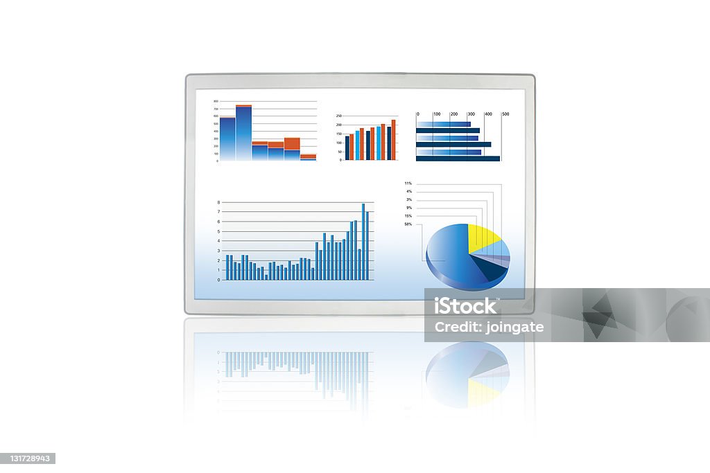 Andamento delle vendite e business grafici su un tablet touch-screen - Foto stock royalty-free di Generico