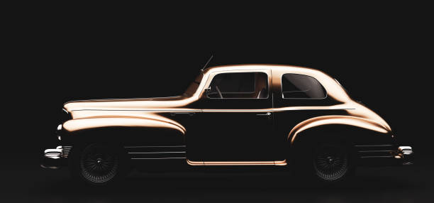 istock Classic retro car on black. Vintage 1317289974