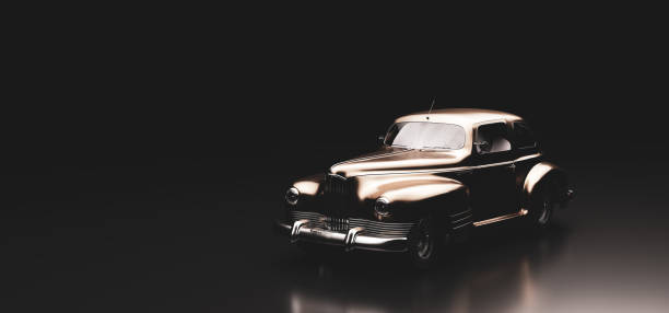 istock Classic retro car on black. Vintage 1317290057