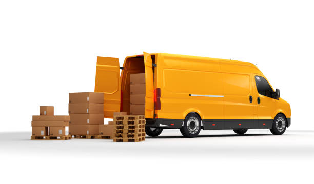 istock Parcel delivery in van transportation truck on white. 1317290080