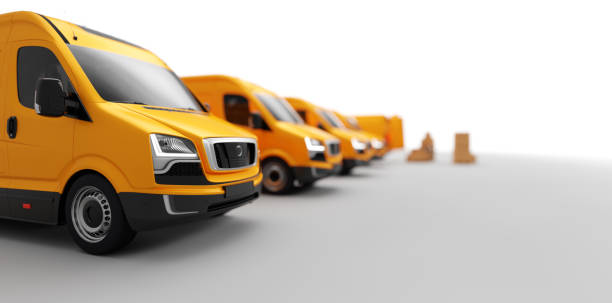 istock Parcel delivery in van transportation trucks on white. 1317290107