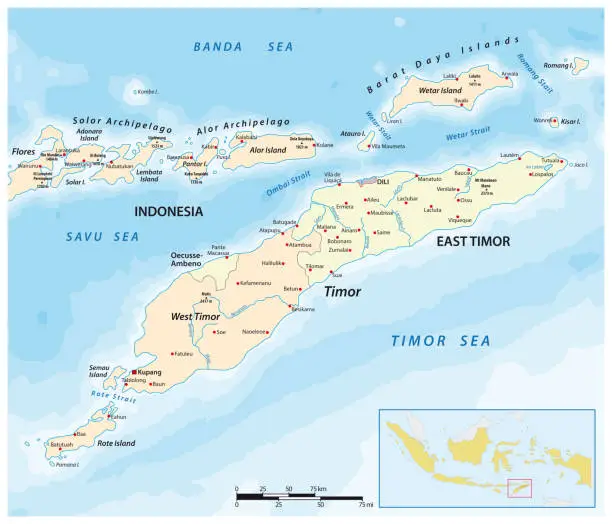 Vector illustration of Map of Timor Island, East Timor and Indonesia
