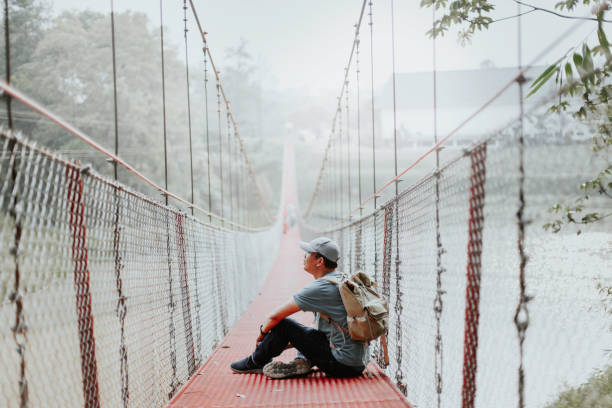 Suspension bridge on the Mount. path to the light