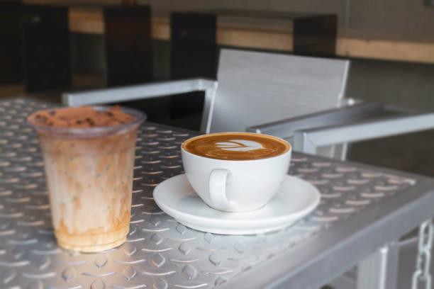 istock Iced chocolate and hot coffee latte 1317294448