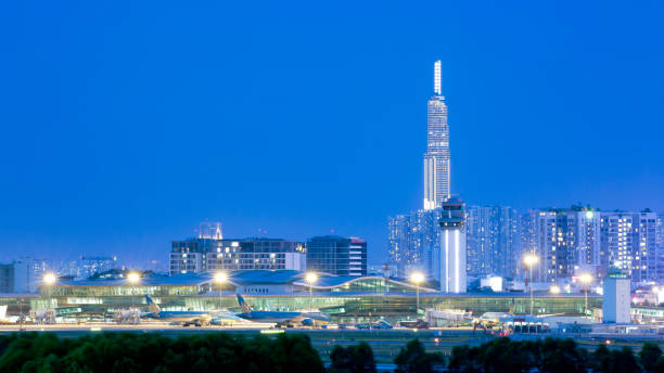 Night time at the low traffic duration because of Covid-19 new wave in May 2021. \nHo Chi Minh city , May 09th 2021