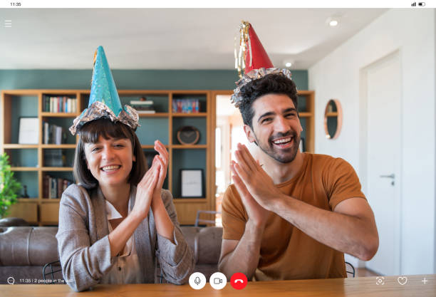 istock Couple celebrating birthday from home. 1317298767