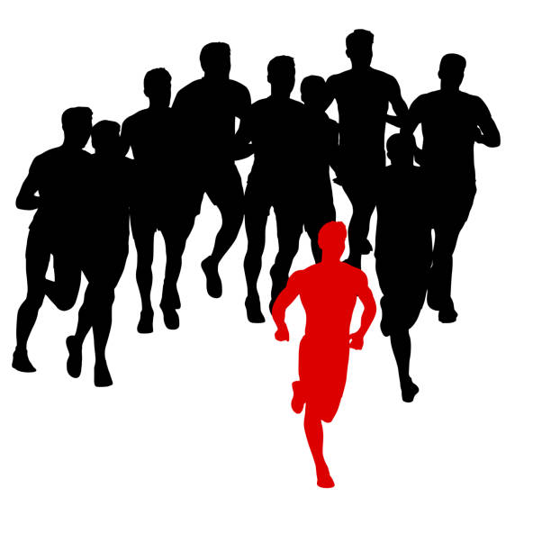 istock Set of silhouettes. Runners on sprint men on white background 1317300421