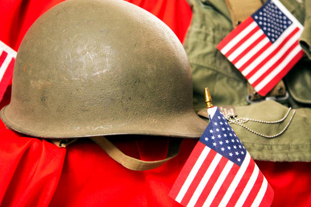 istock US Military Display.  Gear from past US wars. 1317300542