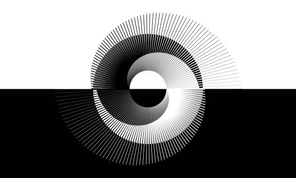 ilustraciones, imágenes clip art, dibujos animados e iconos de stock de fondo abstracto de líneas en blanco y negro. símbolo de yin y yang. concepto de día y de noche. - spiral