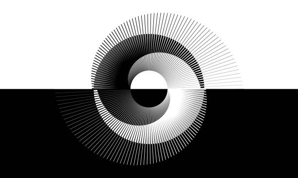 흑백 선 추상적 인 배경. 음과 양 기호. 낮과 밤의 개념. - abstract design element striped swirl stock illustrations