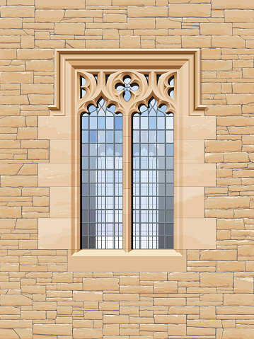 A highly detailed illustration of a church window. The image uses global colours and all major elements are positioned on separate layers.