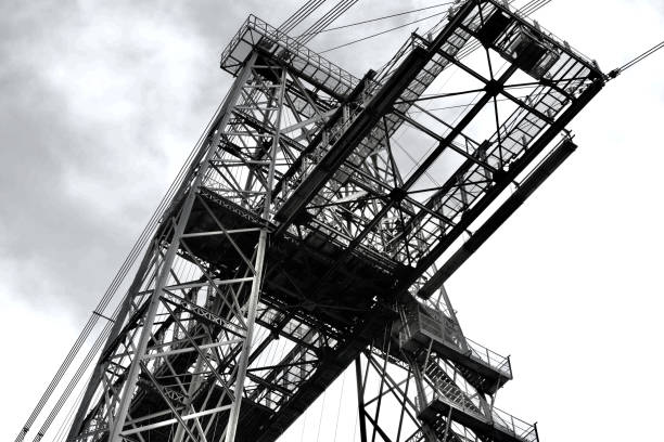 Black and white photo of the Lift bridge in Duluth Minnesota over the Duluth harbor to Wisconsin.