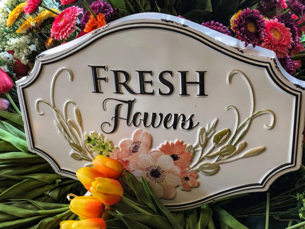 istock Fresh flowers decorative sign and flowers 1317304785