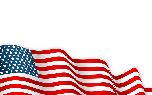 USA flag waving on the wind. 4th of the July or Independence day background. Vector illustration.