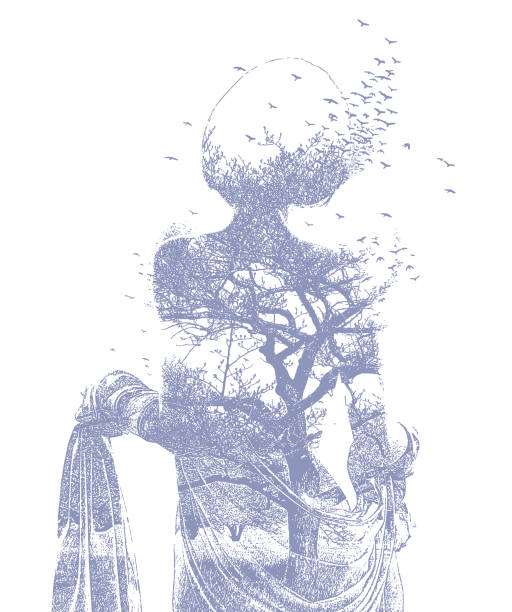 istock Multiple exposure of woman, trees and birds 1317310931