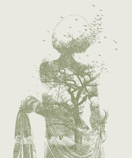 istock Multiple exposure of woman, trees and birds 1317310957