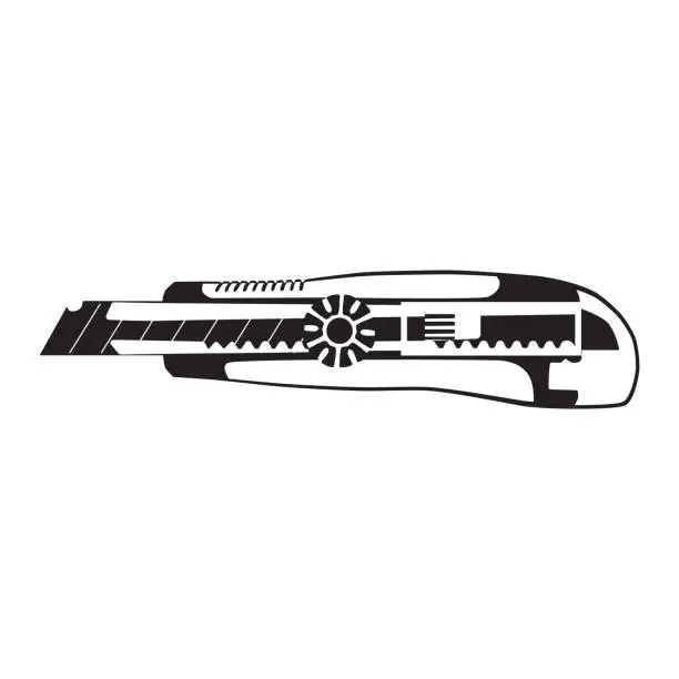 Vector illustration of Cutter knife silhouette, vector illustration. Utility knife, retractable blade.