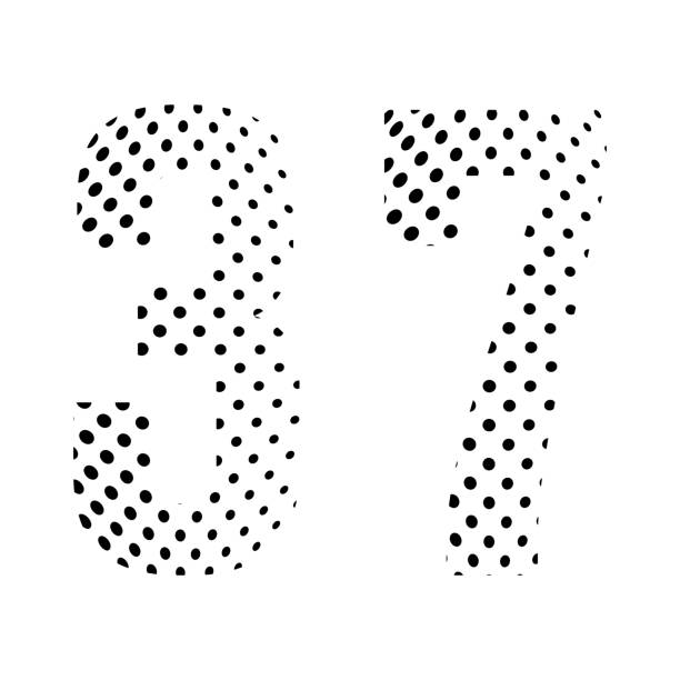 Number Thirty-seven, 37 in halftone. Dotted illustration isolated on a white background. Vector illustration. Number Thirty-seven, 37 in halftone. Dotted illustration isolated on a white background. Vector illustration. number 37 illustrations stock illustrations