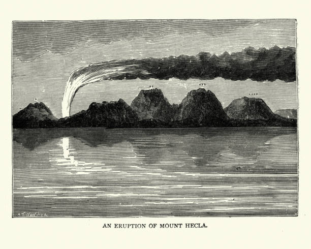 eruption of mount hecla (hekla), island, 1818, vulkan - schichtvulkan stock-grafiken, -clipart, -cartoons und -symbole